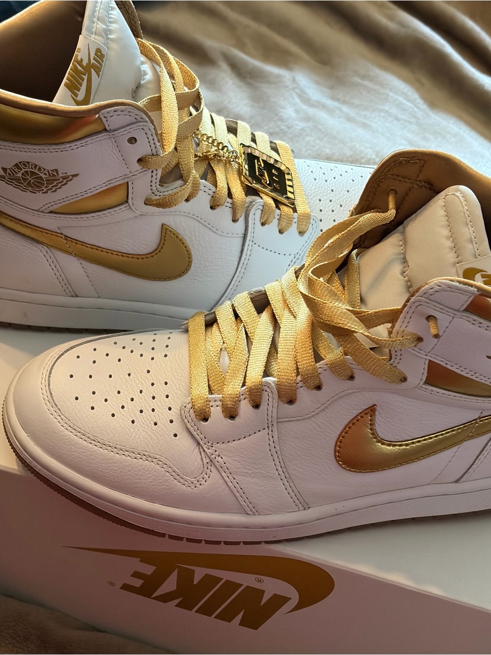 Jordan Women Athletic Shoes White and Gold